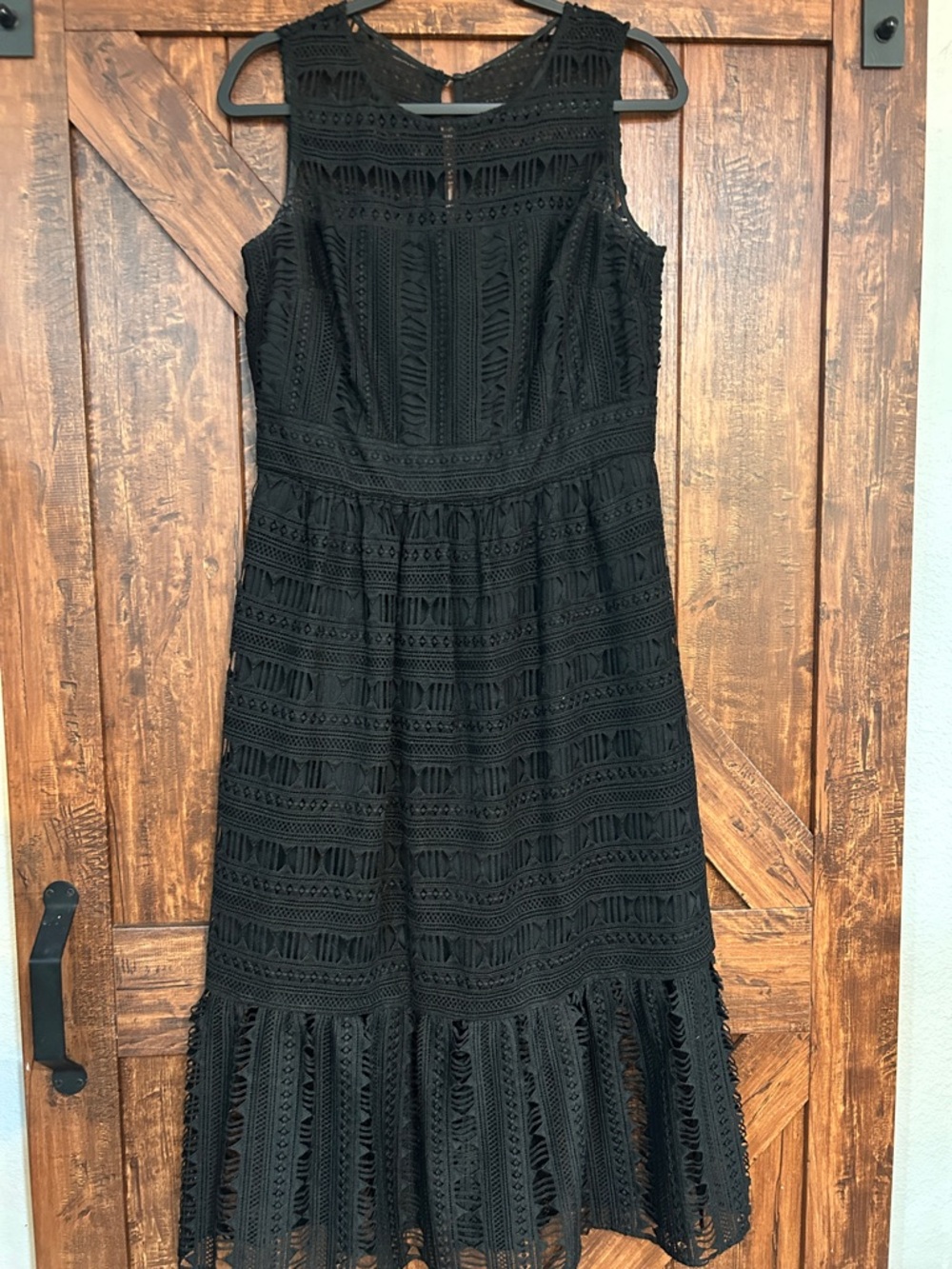 Nicole Miller Black Lace Midi Dress with Scalloped Hem